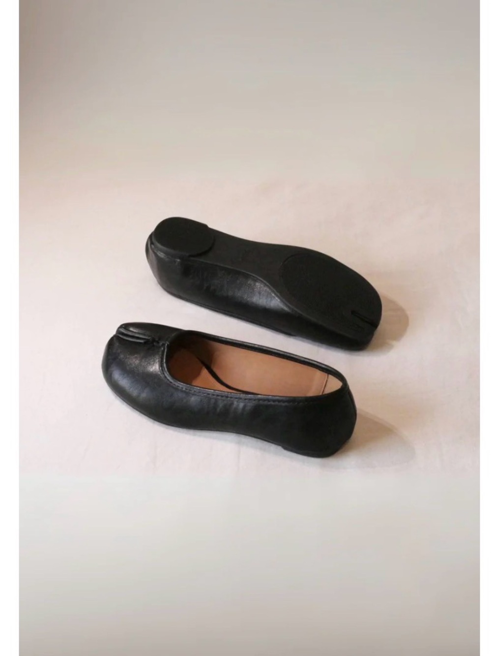 Women's Black Leather Square-Toe Ballet Flats